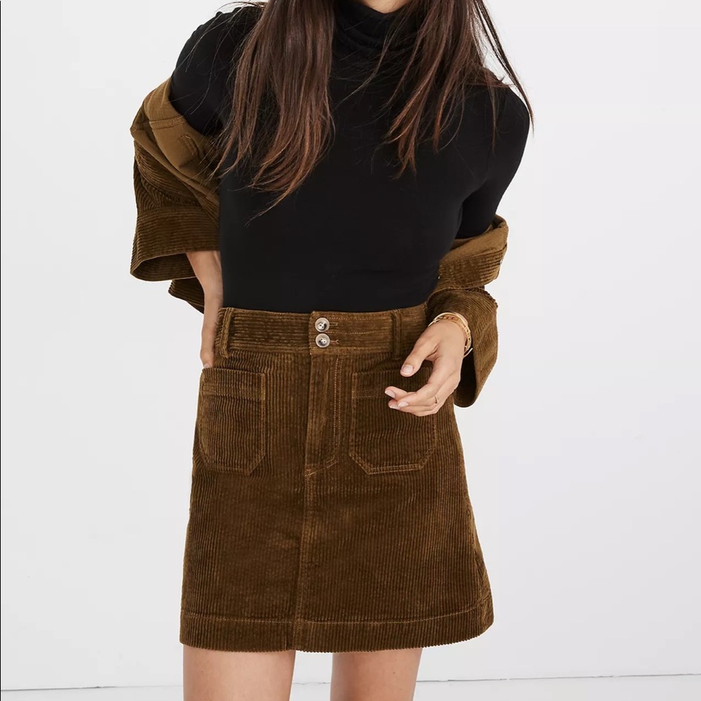 Madewell Corduroy A-Line Mini Skirt (Olive Green)